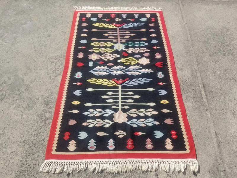 Vintage Traditional Handmade Turkish Wool Black Kilim 5.8x3.3ft gallery