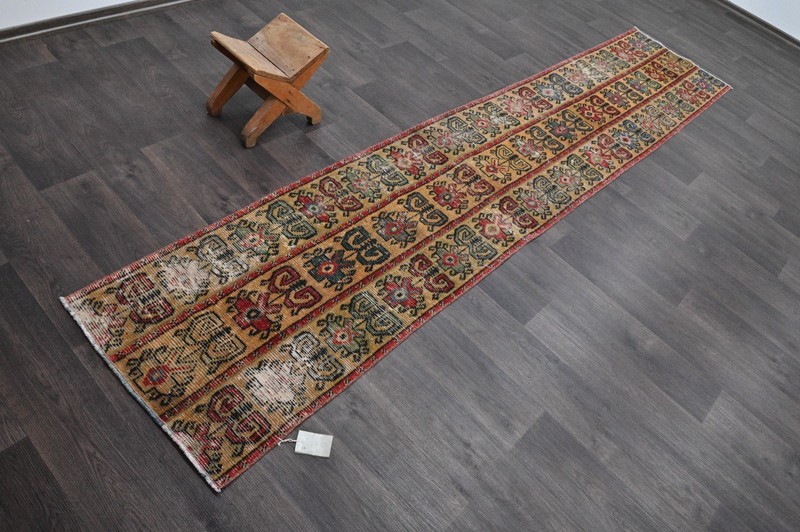 Vintage Turkish Runner Rug 2x10ft Wool Anatolian Handmade Hallway Oushak ORANGE gallery