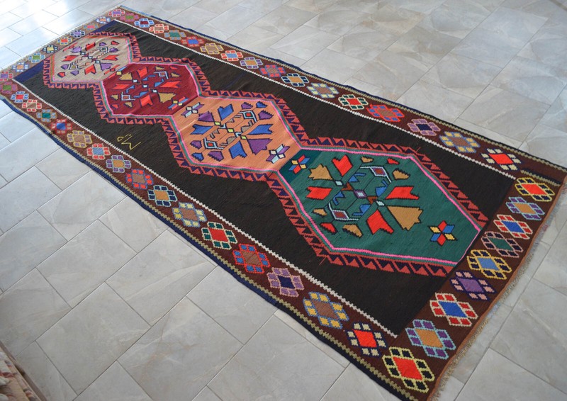 Turkish Kilim Rug, Hand Woven Rug, Wool Vintage Rug, Large Runner Rug, 5 x 14 ft gallery
