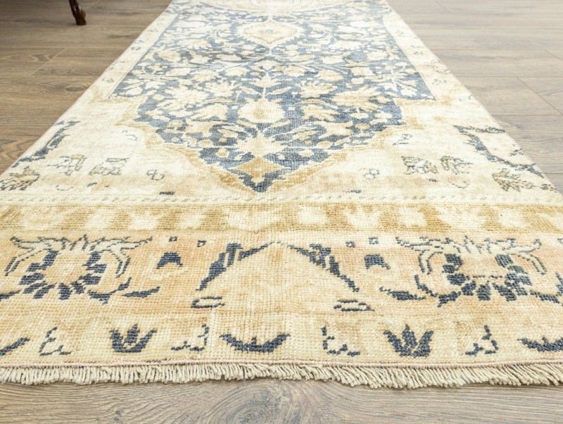 Long Hallway Rug Vintage Turkish Oushak Runner Earth Tone Floral 2.5x11.2 ft gallery