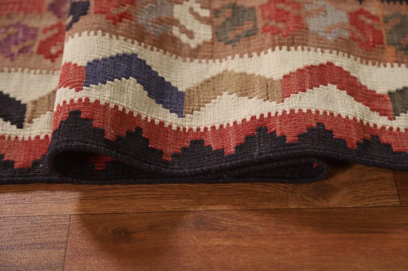 Tribal Checkered Kilim Qqashqaii Area Rug 5x8 Wool Hand-woven Reversible Carpet gallery