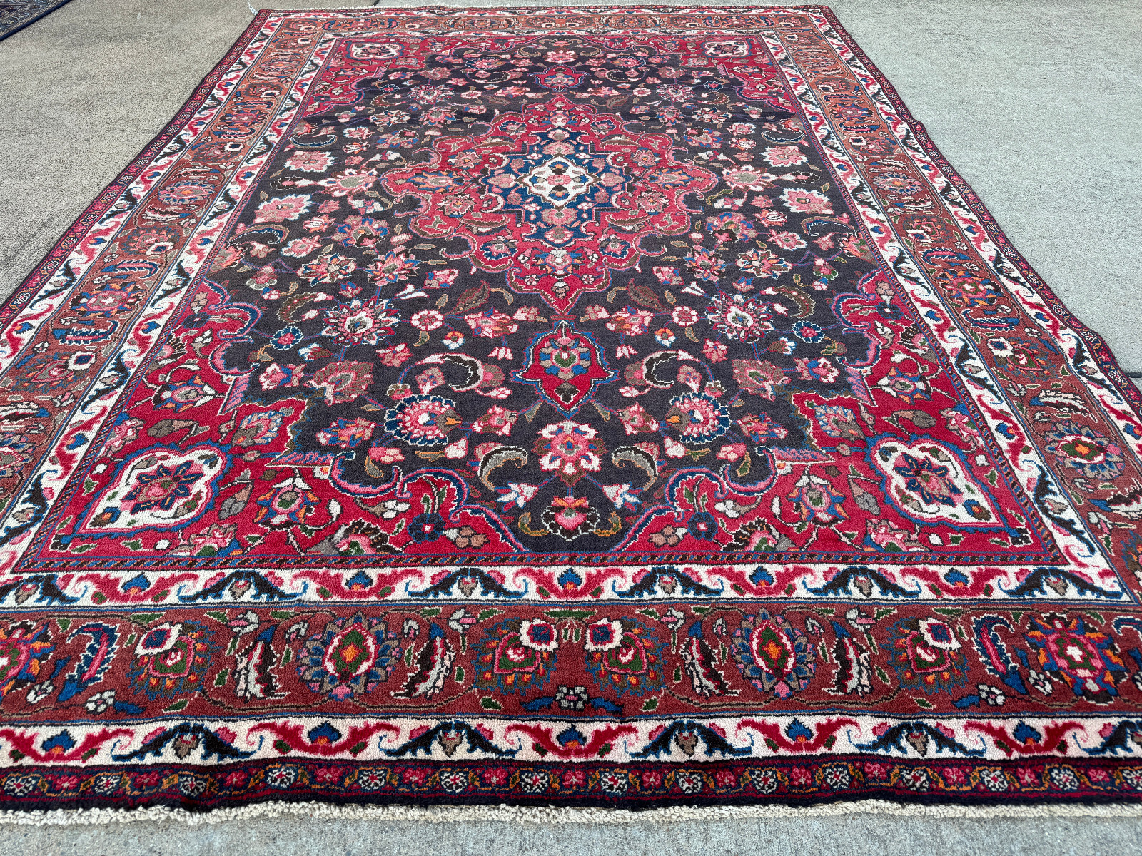 ANTIQUE ORIENTAL RUG 8x11 DARK BROWN BLUE VINTAGE HAND-KNOTTED handmade 9x12 ft gallery