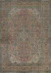 Vintage Geometric Muted Pink Tebriz Hand-knotted Living Room Rug Area Carpet 7×9