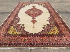 Vintage Distressed Hand Made Traditional Oriental Wool Beige Rug 237x141cm