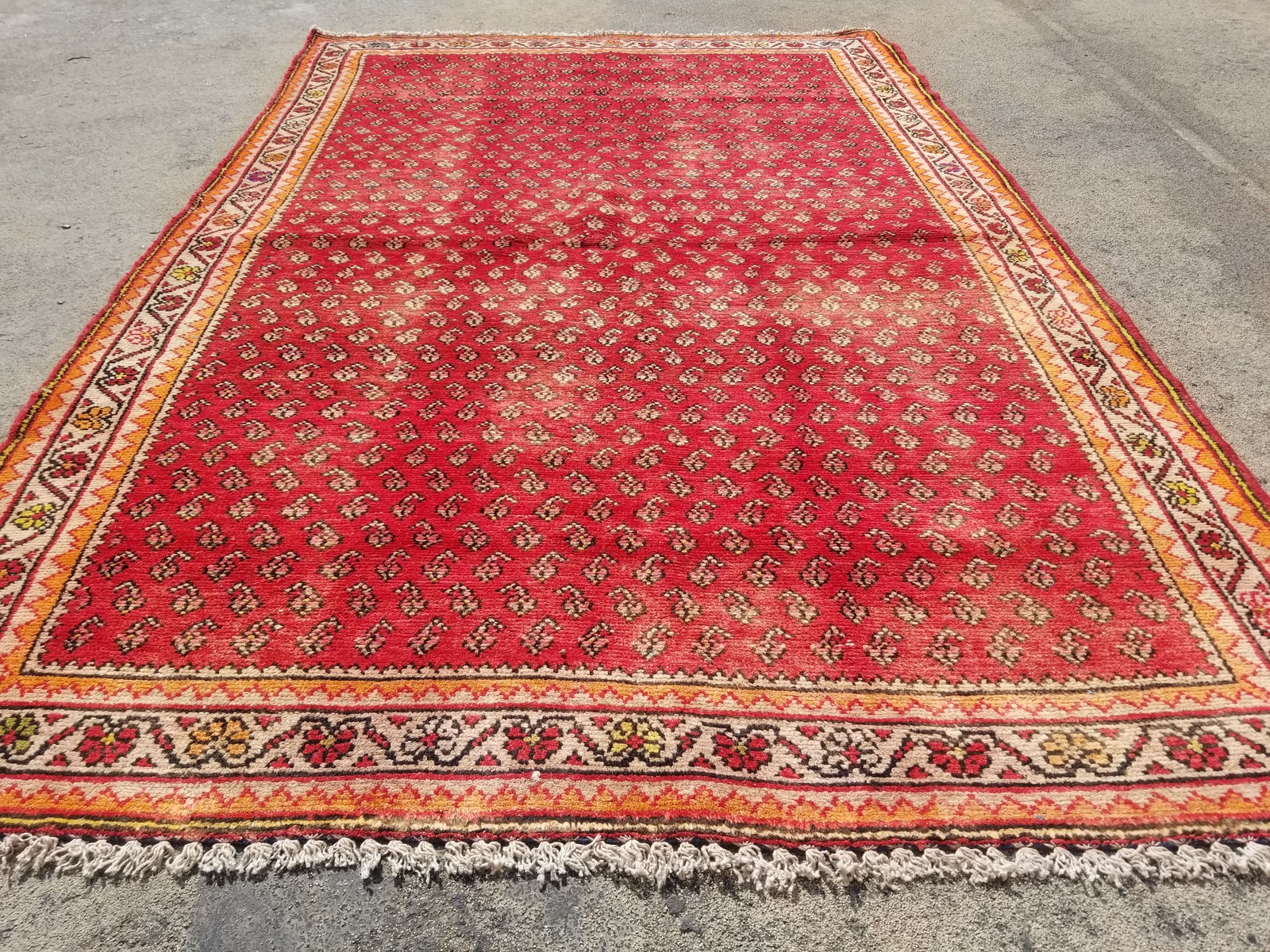 Vintage Distressed Hand Made Traditional Oriental Wool Red Rug 195x124cm gallery