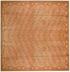 Antique Austrian Savonnerie Carpet 19’10″×20’8″ Pink Rose, Square Format