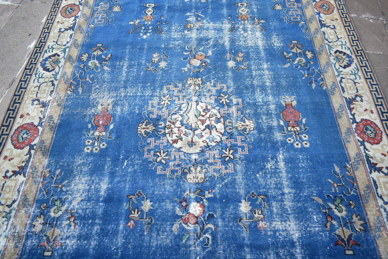 Vintage Chinese Design Rug 79''x128'' Hand-knotted Blue Rug Home Decor Wool Rug gallery