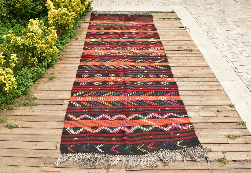 Kilim Old Rug 49''x143'' Handwoven Tribal Adana Kilim 4x11 Primitive Tent Rug