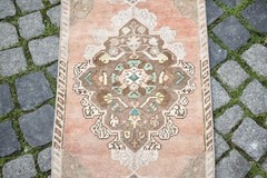 Vintage Turkish Rug 18” x 37” Anatolian Kilim Hand-Knotted Small Doormat Rug