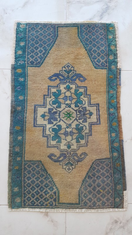 Antique Blue Beige Carpet Rug Turkish Faded Rug, Oushak Old Wool Rug Decor Rug gallery
