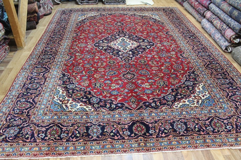 Large Handmade Oriental Keshan Rug 395 x 290 cm (13’0” x 9’6”) Floral Medallion gallery