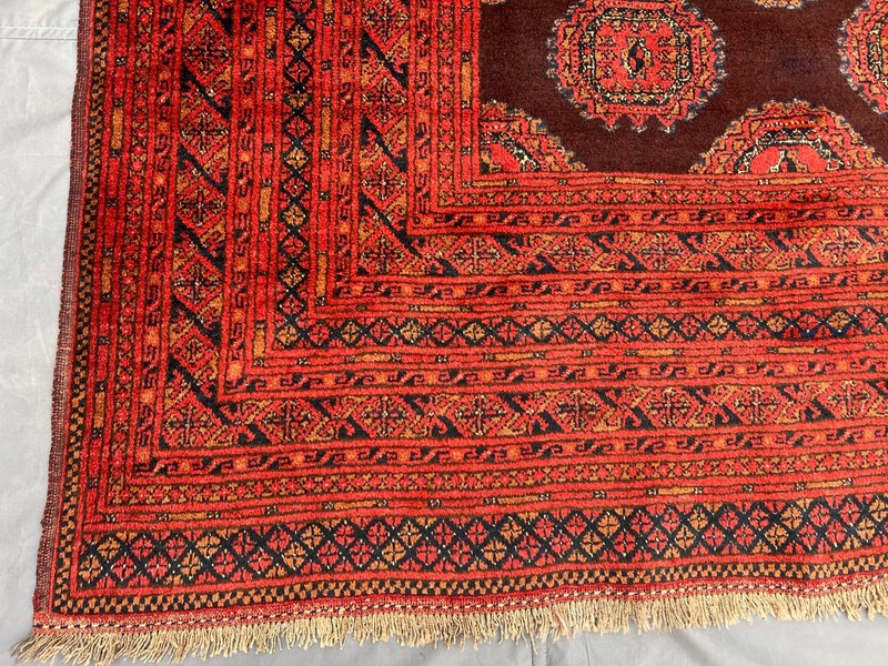 Antique Turkmen Ersari 7' x 9'4" Handwoven Rug Faded Burgundy Red Geometric Rug gallery