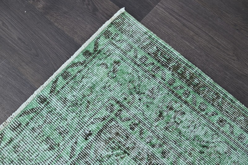 Vintage Turkish Runner Rug 2x9ft GREEN Handmade Anatolian Oushak Hallway Wool gallery