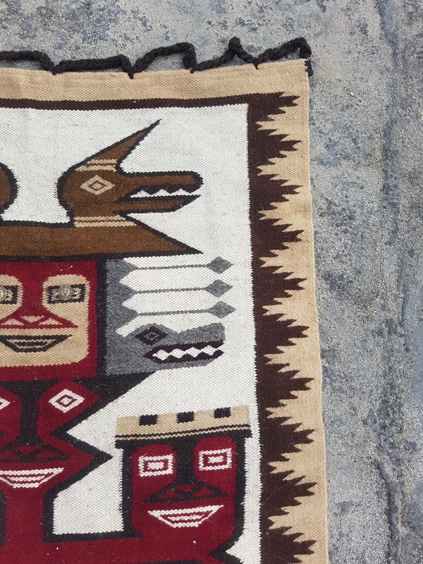Vintage Handmade Ecuador Aztec Wool Multicolor Wall Hanging Tapestry 3.4x2.1ft gallery