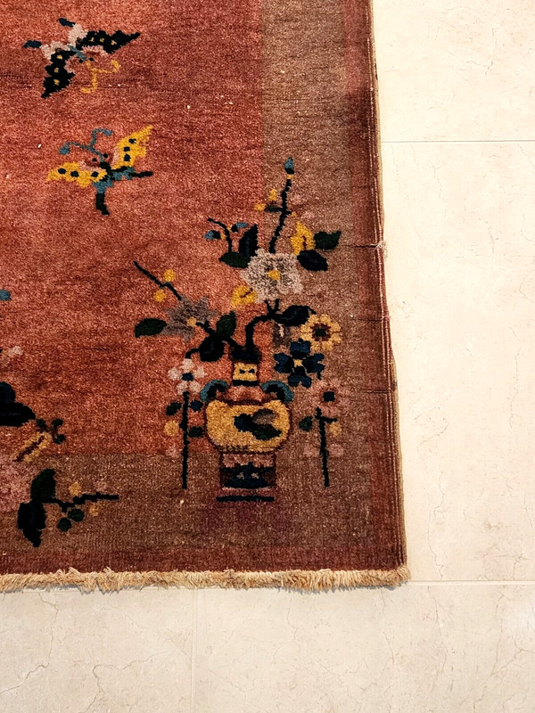 4x2 FT Old Handmade Chinese Small Wool Rug gallery