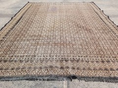 Distressed Vintage Traditional Handmade Anatolian Wool Black Kilim 7.4×5.8ft