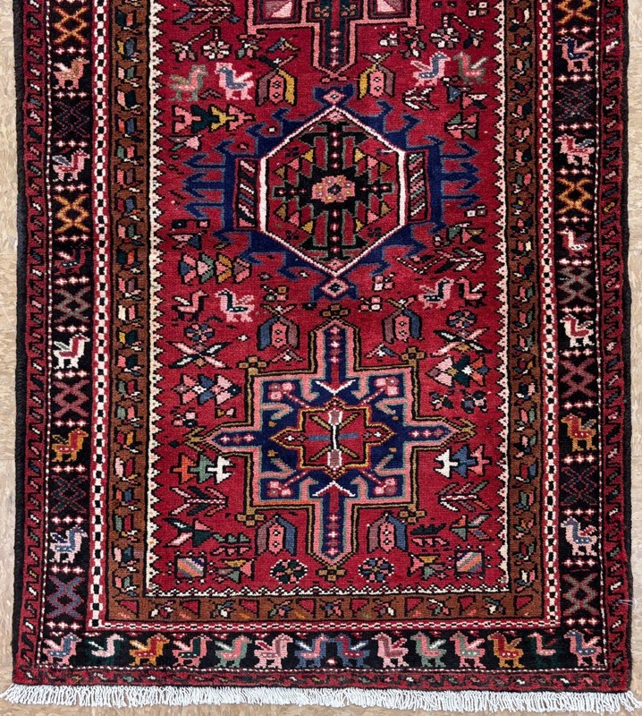 Vintage Karajeh Runner 3x12 Hallway Red Geometric Tribal Hand Knotted Wool Rug gallery