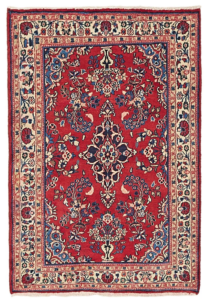 Vintage 3'5" x 5'1" Traditional Hand Knotted Vegetable Dye Wool Area Rug
