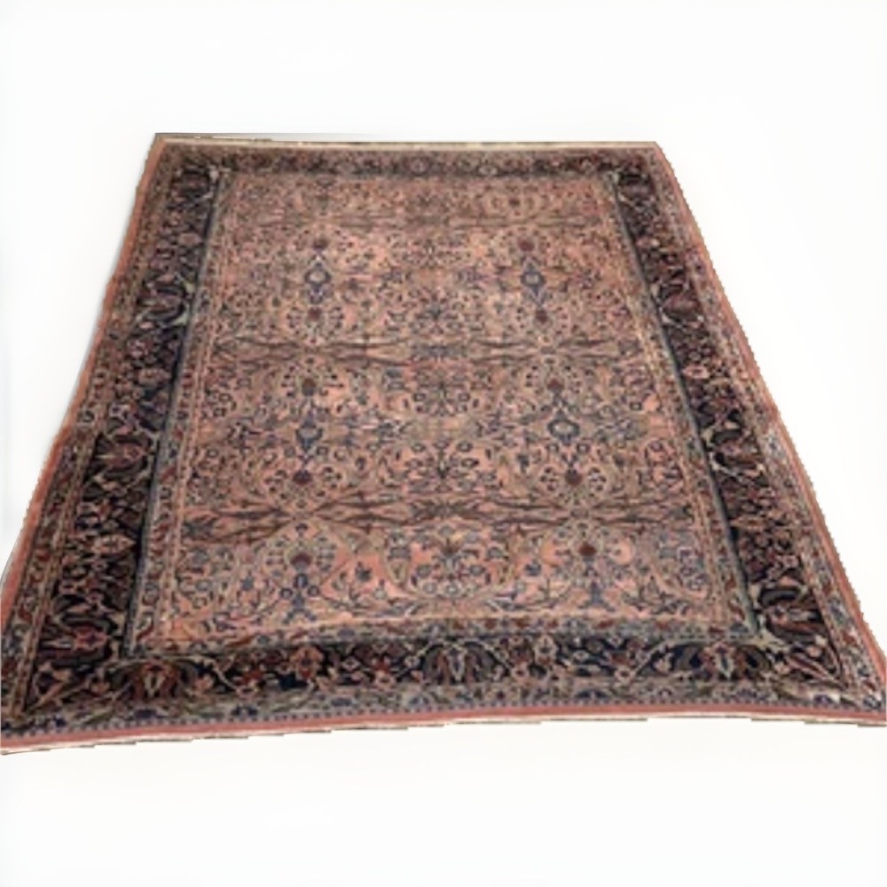 Antique Per'sian Sarouk Rug 11”5 x 8”11, Red/Navy blue Floral, 1920s Wool Rug