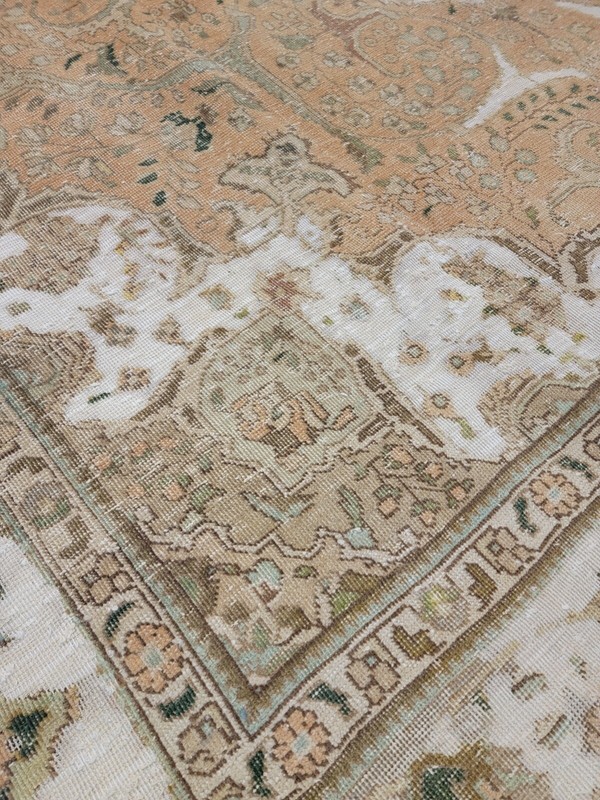 Antique Oriental Hand-Knotted Wool Area Rug Terracotta/White/Green 8'7" x 12'8" gallery