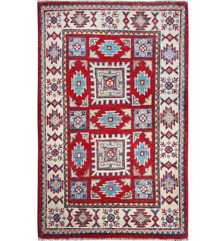 New Handmade Colorful Afghan Kazakh Accent Rug, 2'x3' gallery