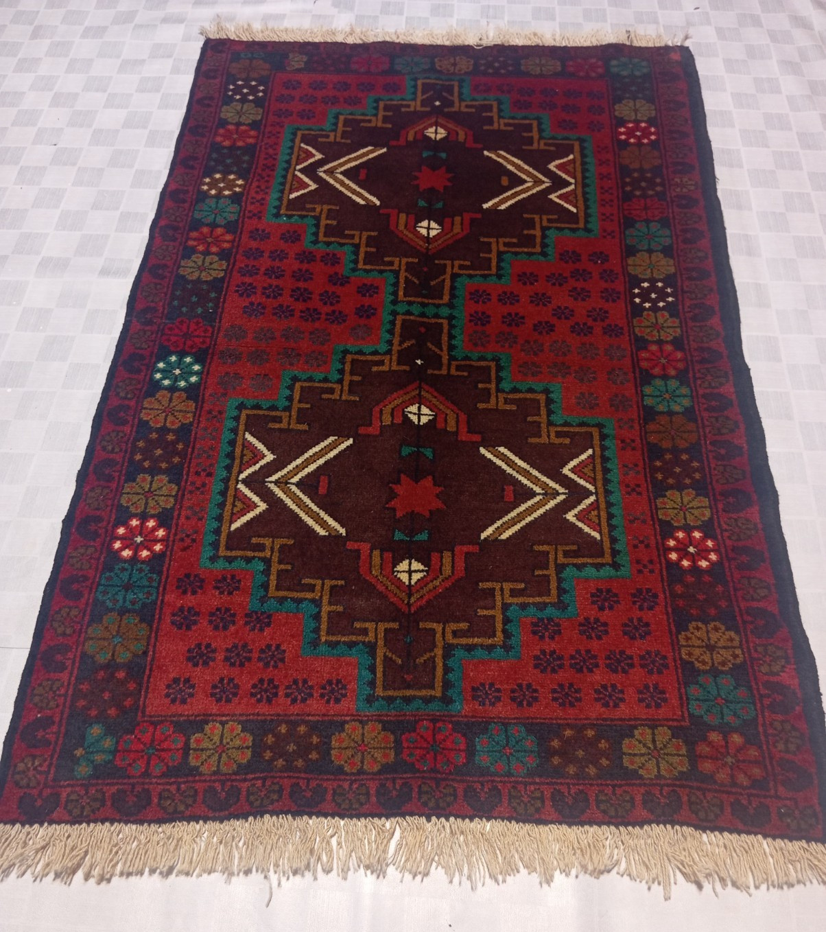 Handmade Afghan Balouch Tribal Rug 3x5 ft – Wool Oriental Carpet Geometric Desig gallery