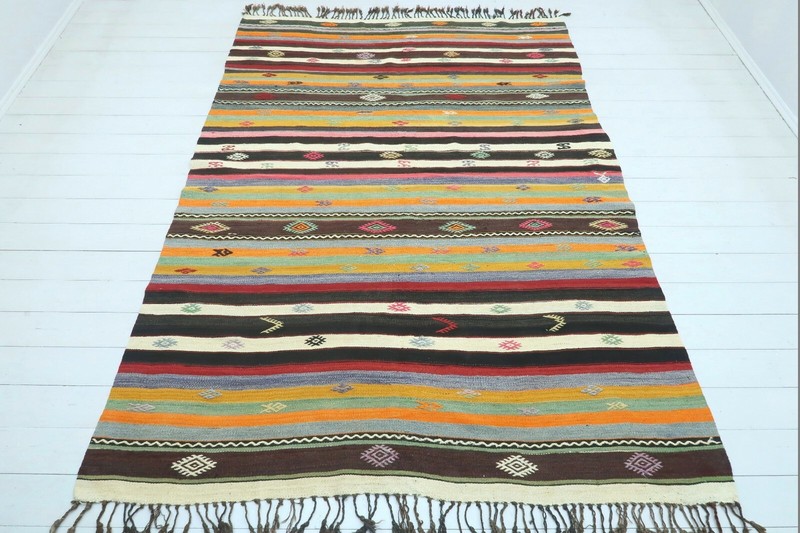 Vintage Turkish Kilim, Large Rug, Striped Rug, Teppiche 69"X99" Area Rug Carpet gallery