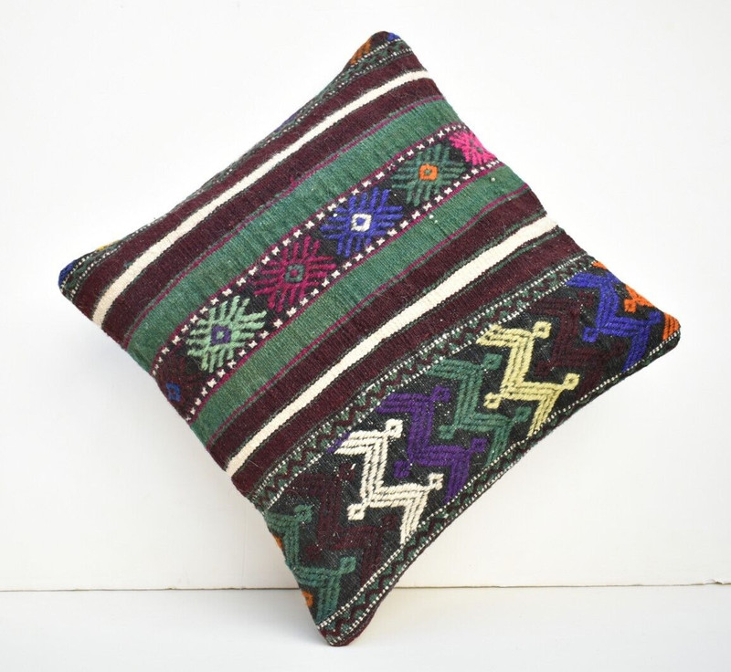 16''x16'' Decorative Handmade Turkish Kilim Pillow Cover Sofa Rug Cushion Cover gallery