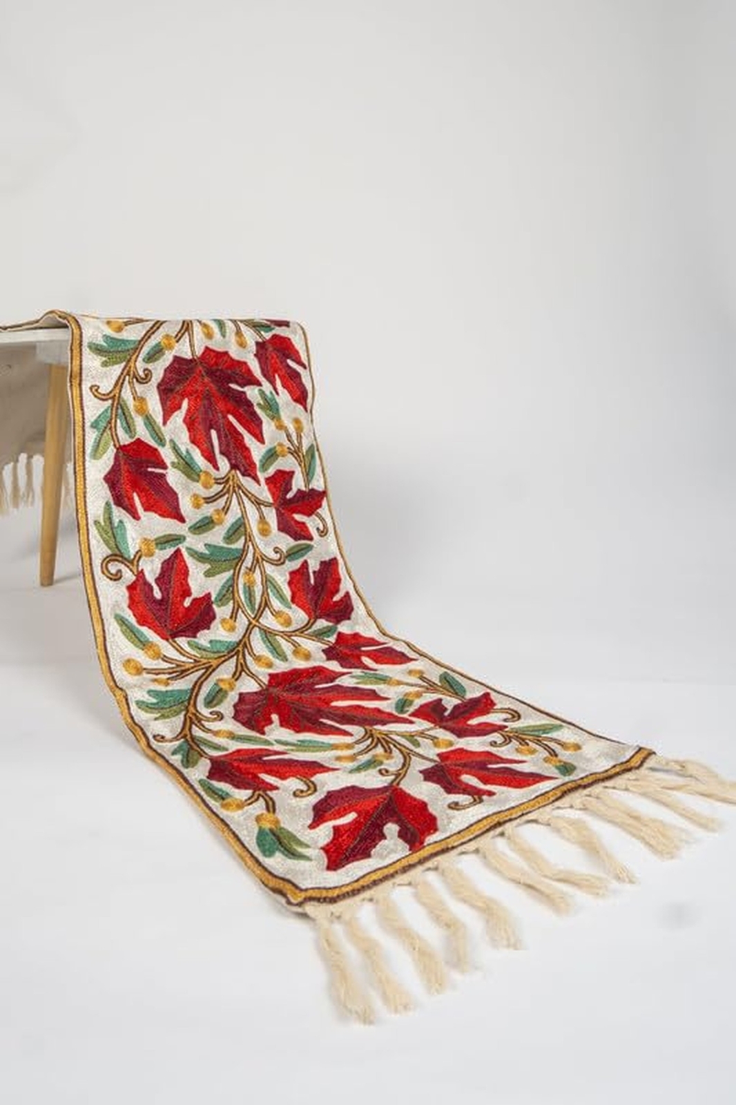Hand Aari Embroidered Chain Stitch Rug - 1ft x 4ft - Unique Cotton Design, Du... gallery
