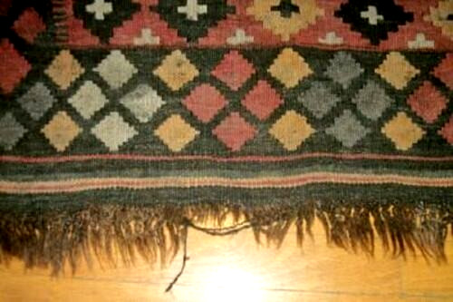 Antique Kilim Rug Turkish Handmade Fragment Woven Fringe Old Authentic Nomad gallery