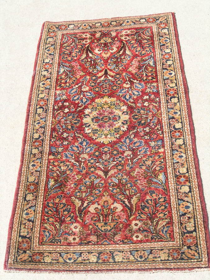 Excellent Antique Saroukk Red Hand Knotted Wool Oriental Rug Washed 2'3" x 4'2" gallery