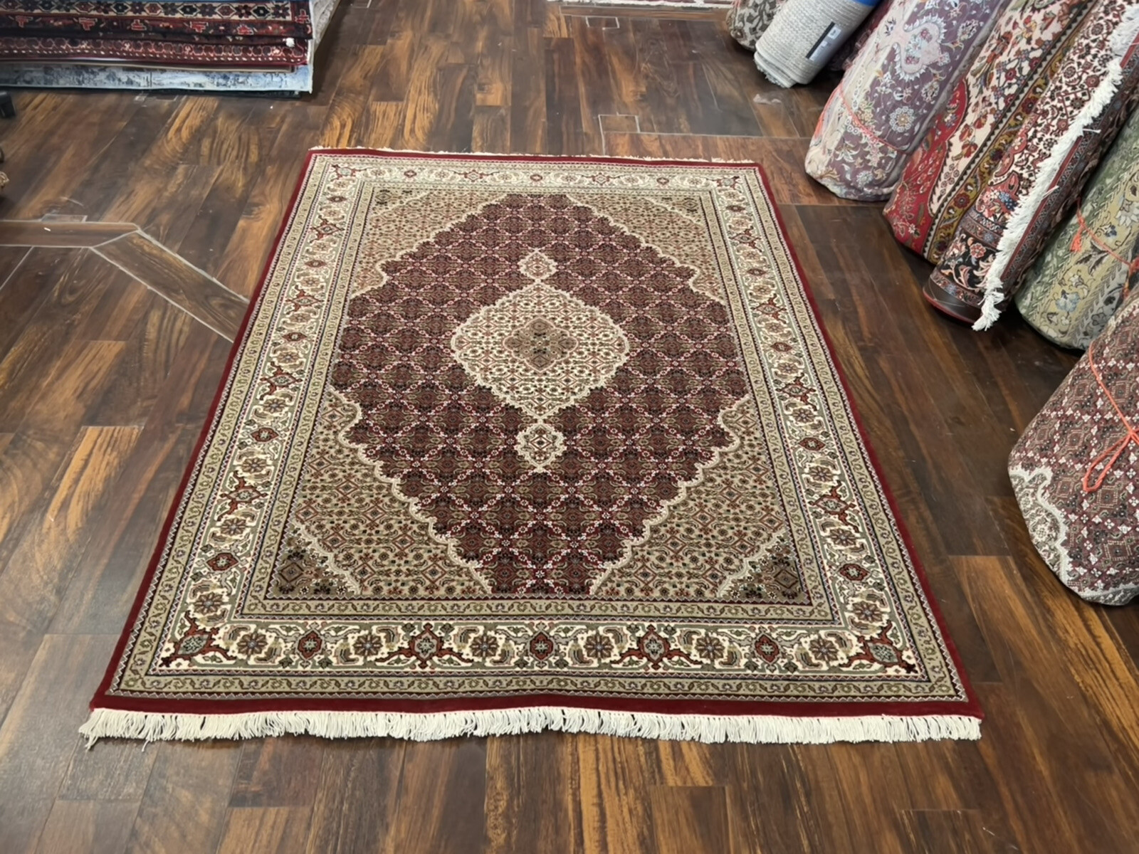 Fine Burgundy Genuine Hand Knotted Silk&wool Tabrizz Area Rug Carpet 5x7 ft,#120 gallery