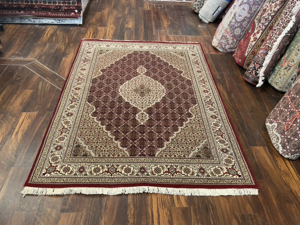 Fine Burgundy Genuine Hand Knotted Silk&wool Tabrizz Area Rug Carpet 5x7 ft,#120