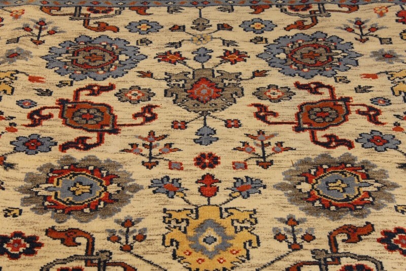 Handmade Wool rug. Beige Background, 6' x 9' red, blue, cream ivory Pm75 gallery