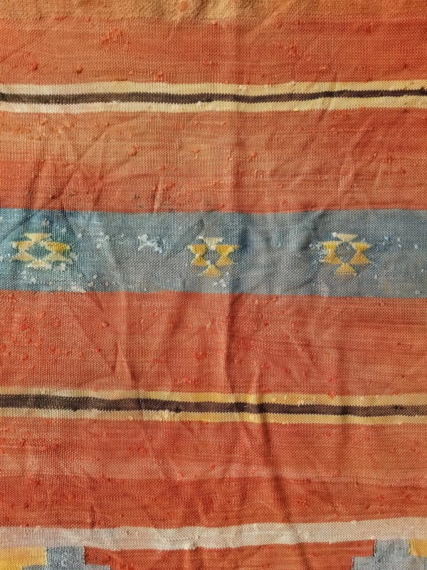 Distressed Antique Handmade Southwestern Style Wool Multicolor Kilim 4.4x2.8 ft gallery