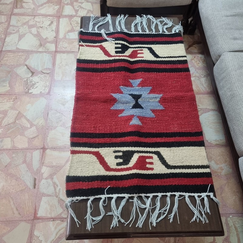 Original Vintage Jordanian Red Handmade Wool Runner Rug Oriental Tribal Carpet gallery