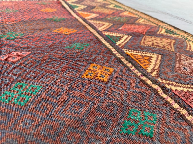 Vintage Turkish Flat Weave Kilim Rug, 5'2" x 7'4" Tribal Wool Handwoven Carpet gallery