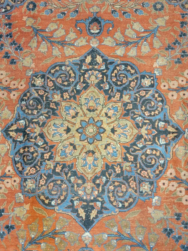 Antique Oriental Hand-Knotted Wool Area Rug Copper/Blue/Ivory 8'6" x 11'4" gallery