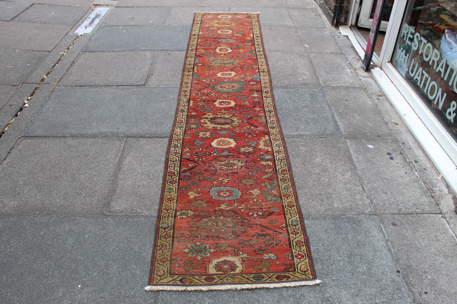 Antique Worn Hand Made Traditional Oriental Wool Pink Red Narrow Runner 315x63cm gallery