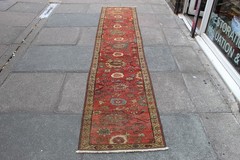 Antique Worn Hand Made Traditional Oriental Wool Pink Red Narrow Runner 315x63cm