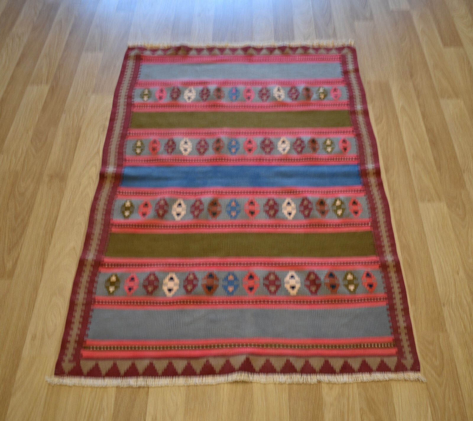 1970's Antique Caucasian Kazak Handmade Kilim 4Ft x 6Ft Free Express Shipping gallery