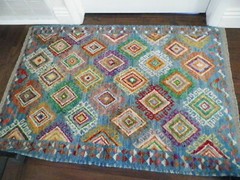 Afghanistan Geometric Modern Tribal Blue Multi Color Wool Rug 57 1/2″ x 39″