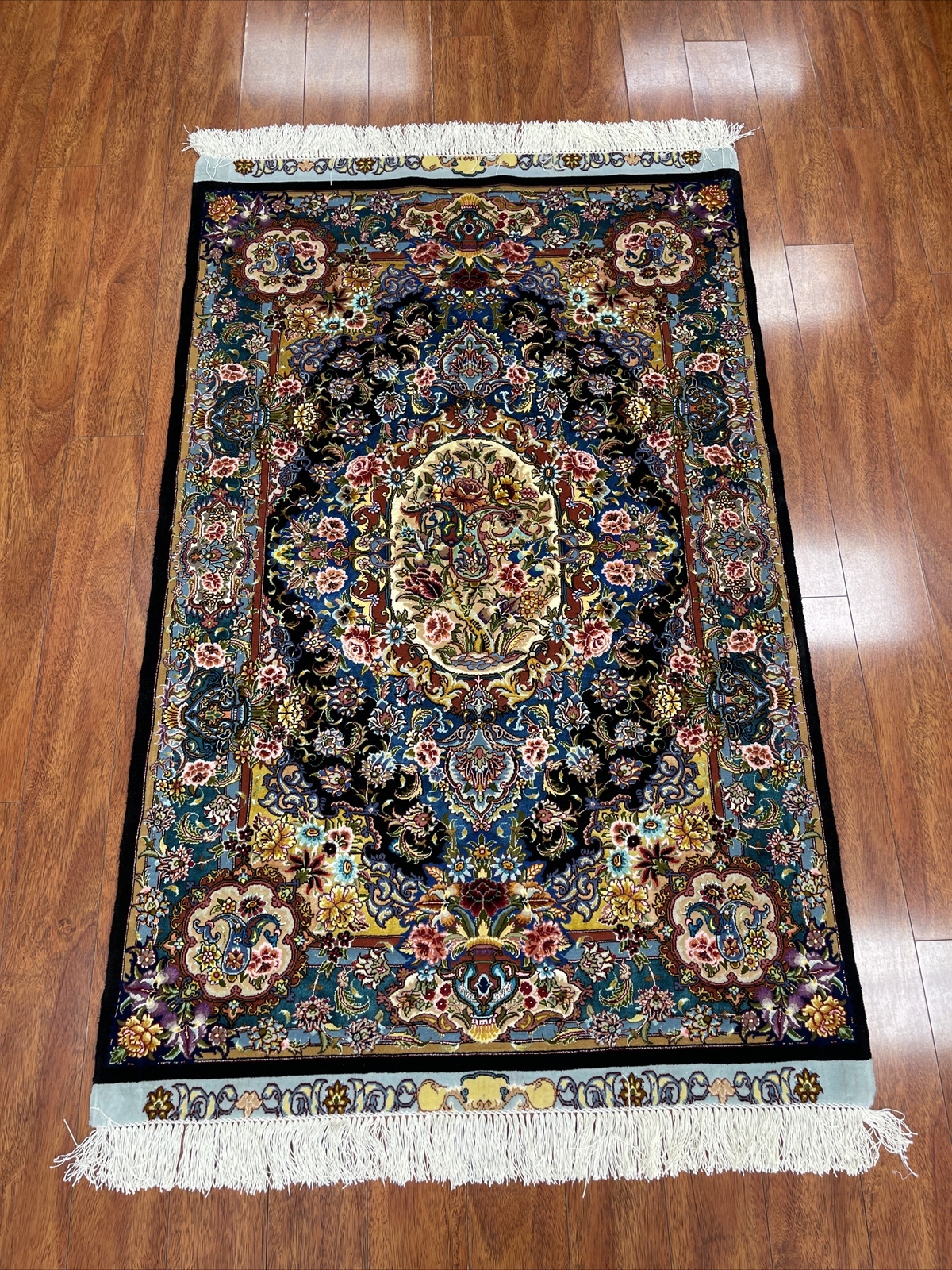 Authentic Hand Made Rug Silk Middle Eastern 3x5 Feet Blue gallery