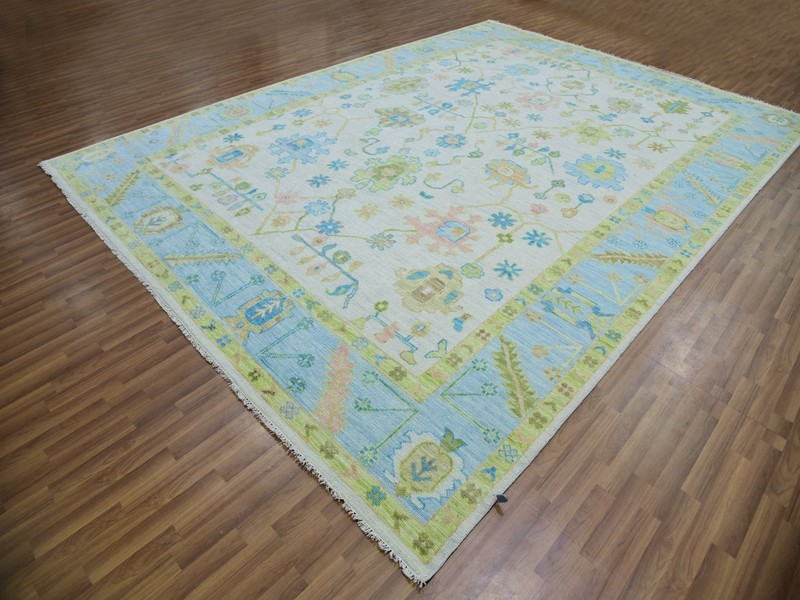 Brand New Modern Indian Oushak Handmade Rug, Colorful Flower Design, 10x14 gallery