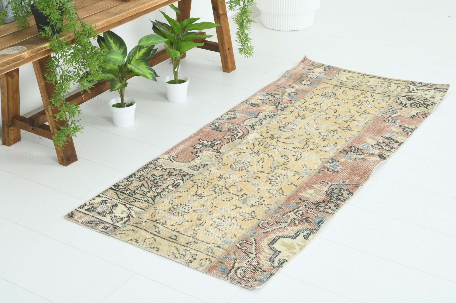 Turkish Small Runner Rug 2x5 Hand-Knotted Vintage Oushak Oriental Rug Carpet,709 gallery