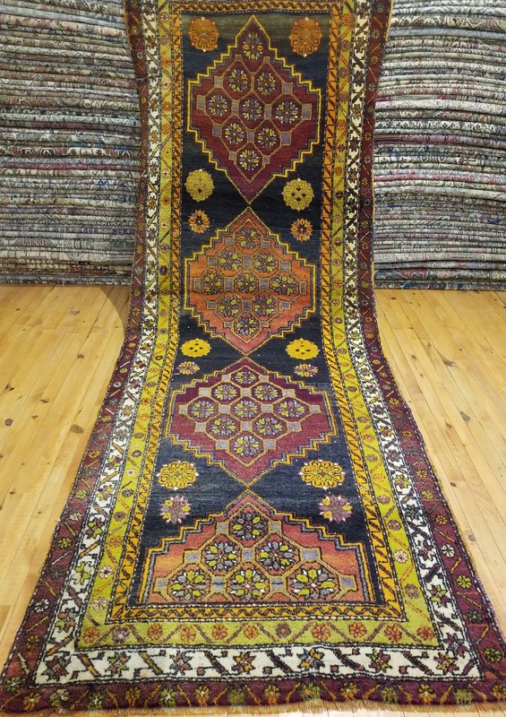 Rare 1930-1939s Antique Wool Pile 3'8×10'6'' Natural Dye High Karabahk Region gallery