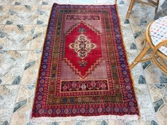 Vintage Oushak Tribal Rug, Handmade Turkish Anatolian Wool Geometric Area 3×5 ft