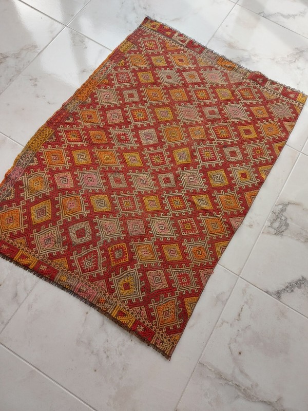 1850s Handwoven Real Antique Carpet Rug Fragment Multicolor Historical Rug fine gallery