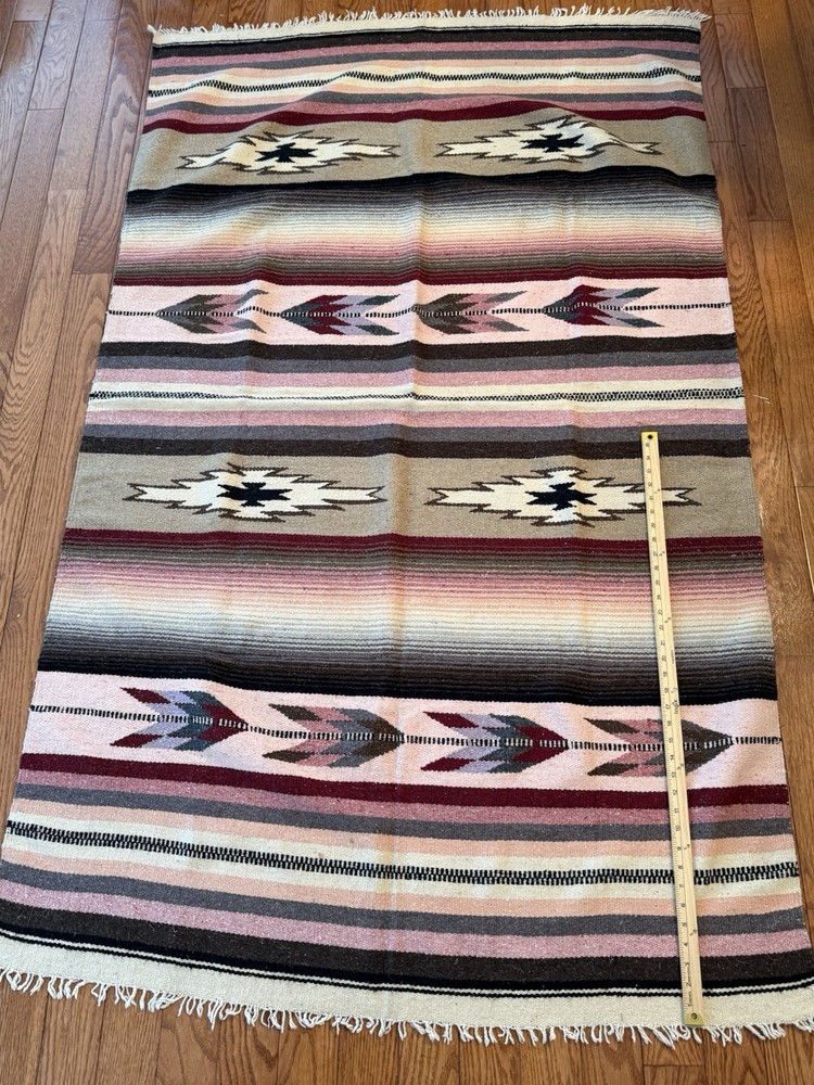 Turkish Kilim Rug Southwestern Style 77” x 40”Vintage Wool Pink, Beige, Purple