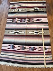 Turkish Kilim Rug Southwestern Style 77” x 40”Vintage Wool Pink, Beige, Purple
